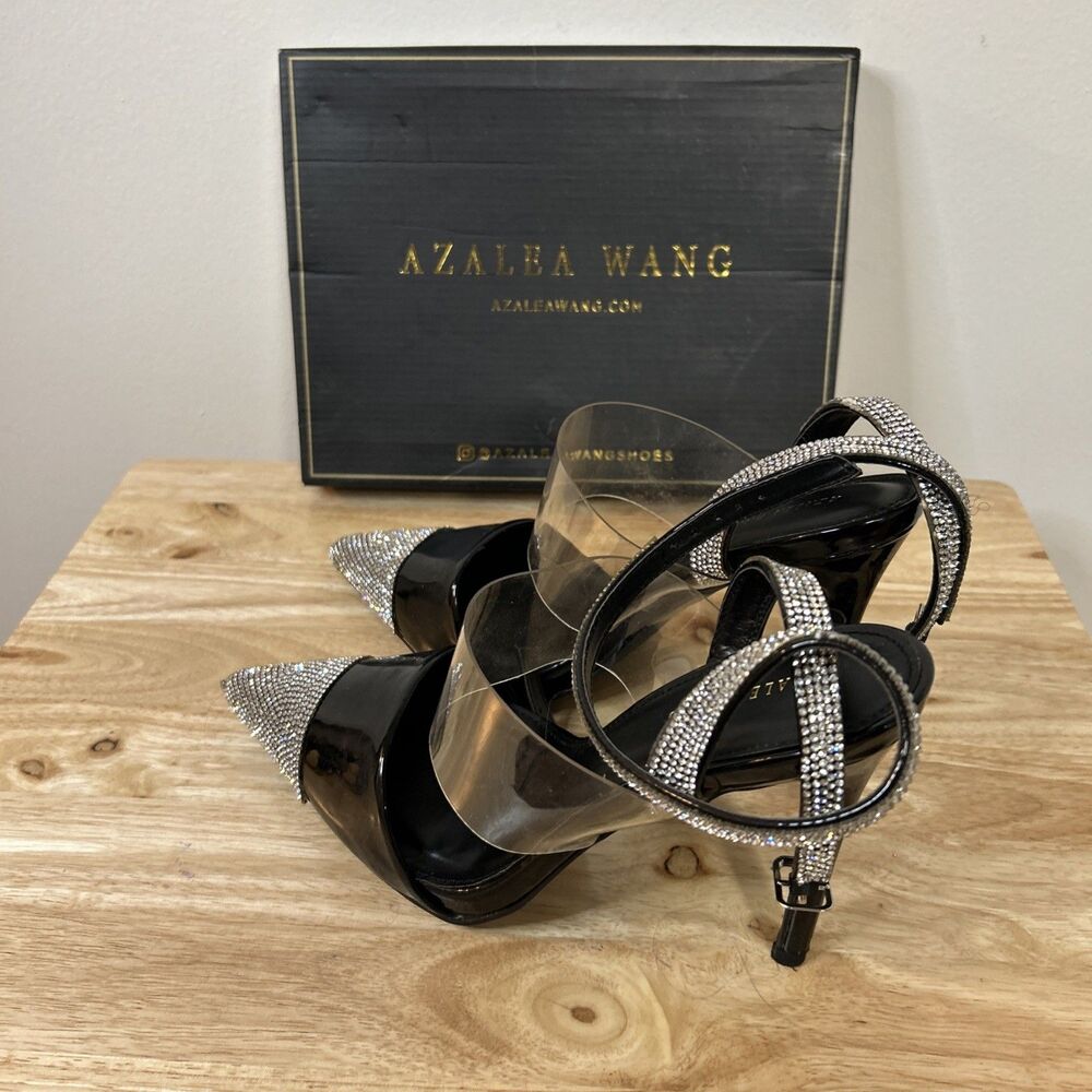 Azalea Wang Jane Black Rhinestone PVC Stiletto Pumps Pointed Heels Sz 10